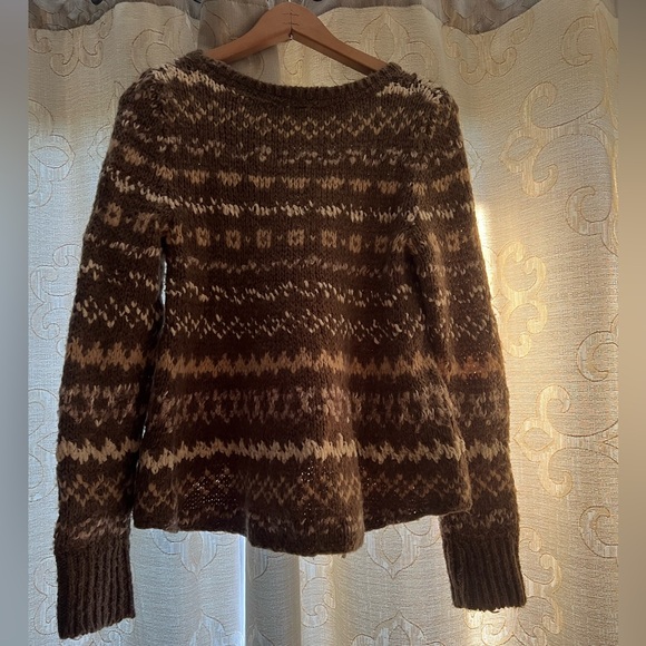 Free people women’s brown and cream wool patterned sweater size XS - Picture 2 of 6